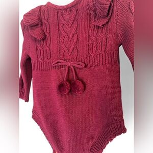 Charming Knit Baby Romper with tights and hat - Burgundy